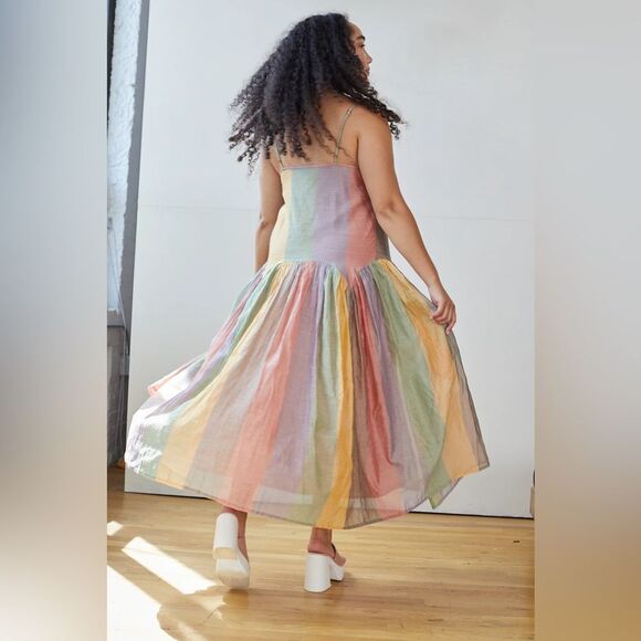 Rujuta Sheth Large Leila Dress Pastel Stripe Print Free People NWT - Picture 2 of 6